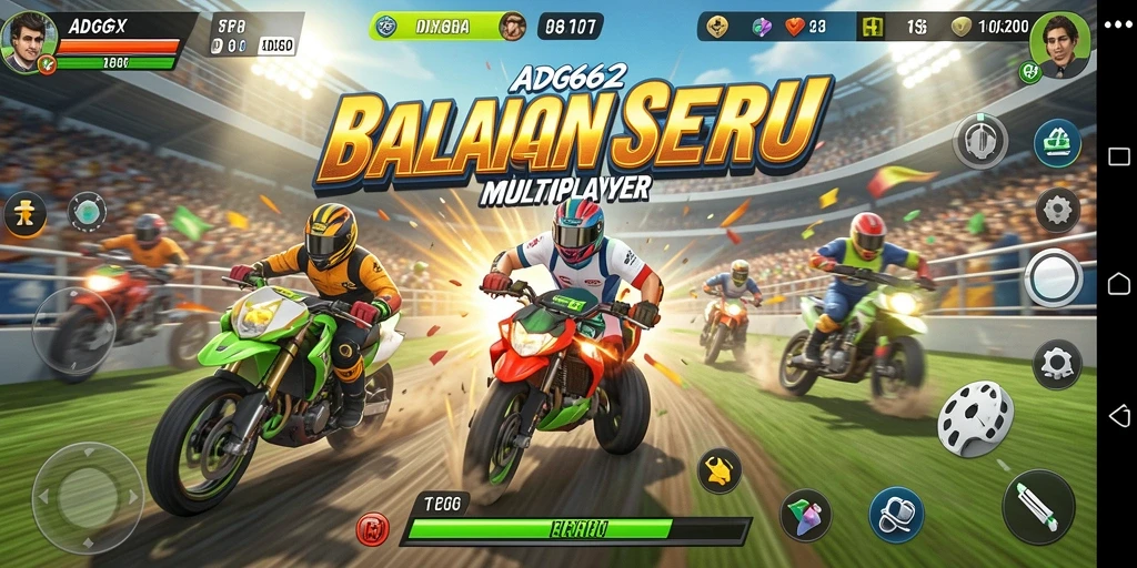 Screenshot utama ADG62 menampilkan aksi balapan yang mendebarkan di lintasan.
