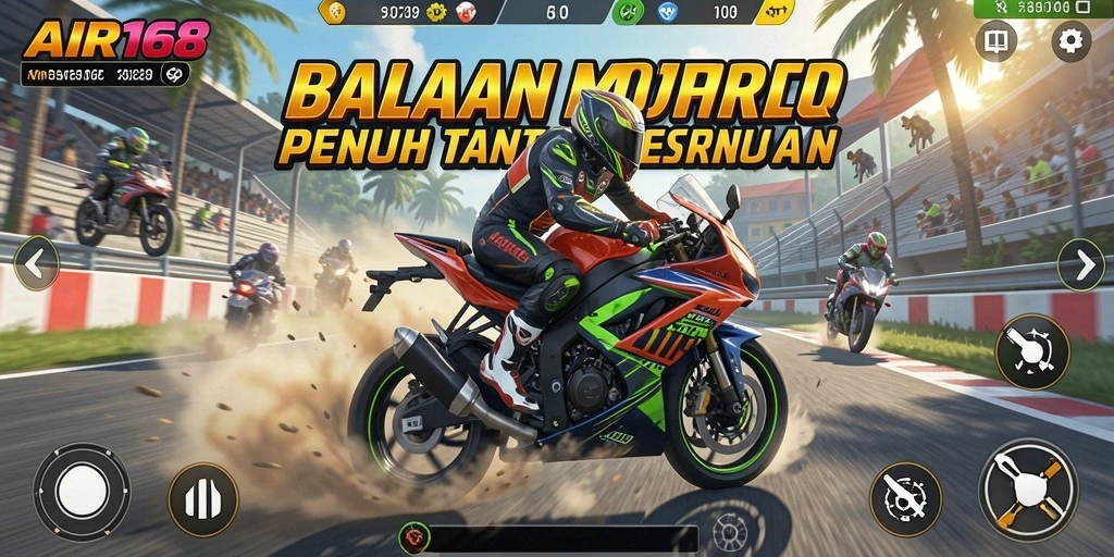 Tampilan gameplay <strong>AIR168</strong> yang mendebarkan dengan balapan motor intens.