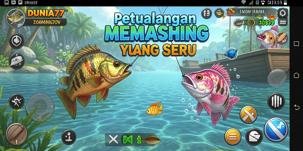 Screenshot gameplay DUNIA77 yang menampilkan aksi memancing seru.
