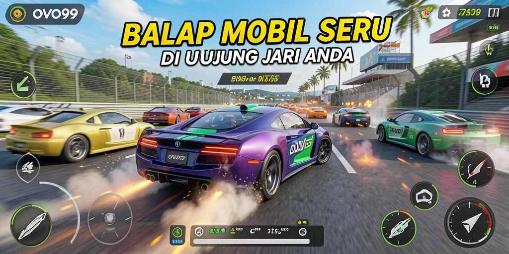 Screenshot dari gameplay <strong>OVO99</strong> yang menunjukkan aksi balapan mendebarkan.
